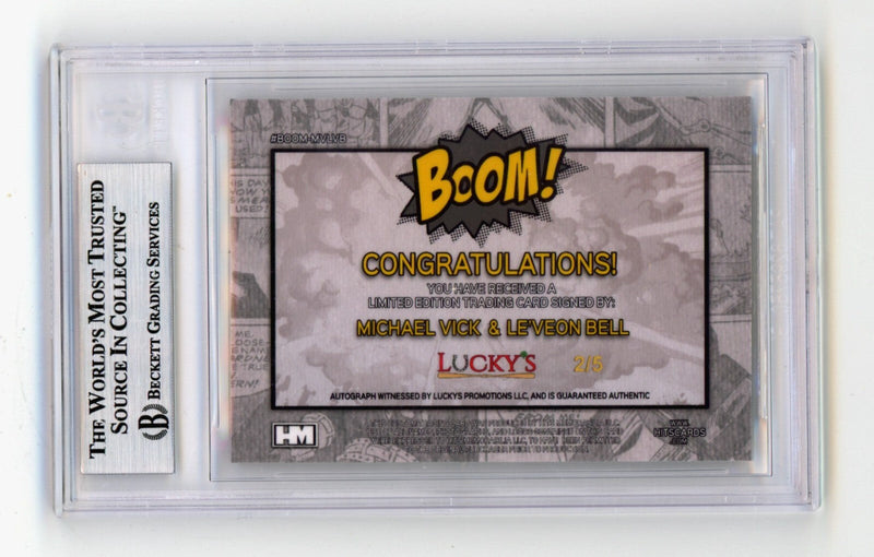 Michael Vick & Le'Veon Bell 2024 Hits Mem BOOM Gold JSY # 2/5 Signed BGS Auto
