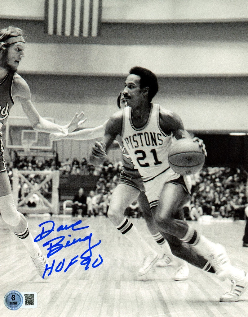 Dave Bing Signed Detroit Pistons 8x10 Photo w/ HOF 90 Beckett Witness BAS COA
