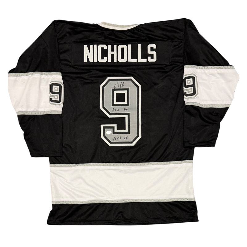 Bernie Nicholls Signed Los Angeles Kings Custom Jersey w/ 2 Insc JSA Witness COA