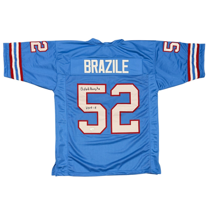 Robert Brazile Signed Houston Oilers Custom Jersey w/ HOF 18 JSA Witness COA