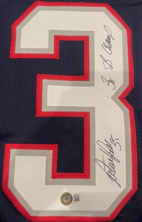 Patrick Pass Signed Patriots Custom Jersey w/ 3x SB Champ Beckett Wit BAS COA
