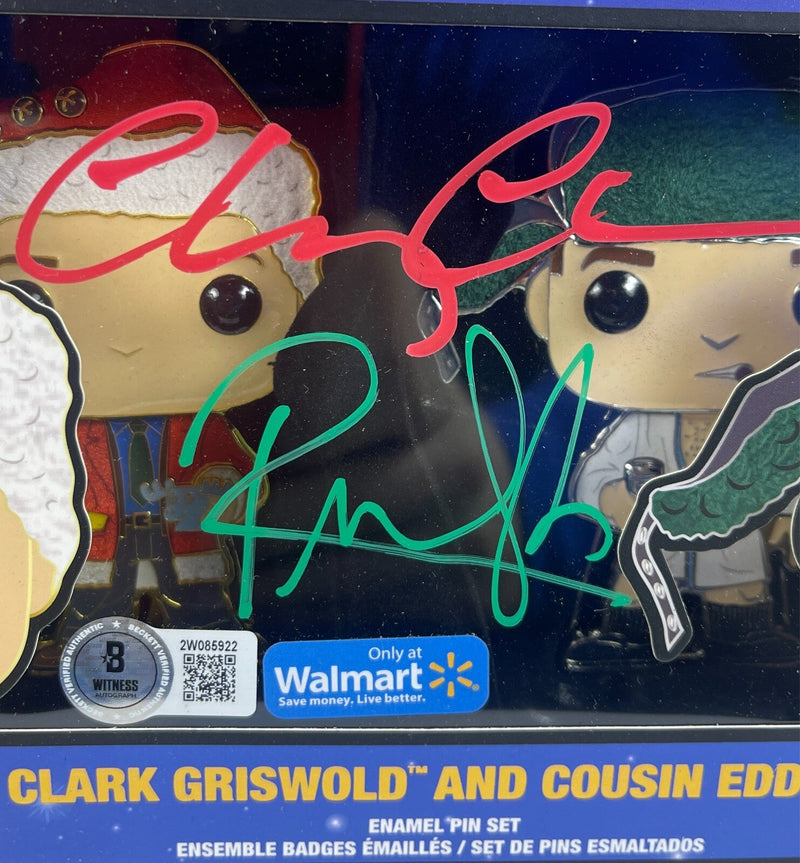 Chevy Chase & Randy Quaid Signed Auto Vacation Funko Pop Pins Beckett BAS W COA