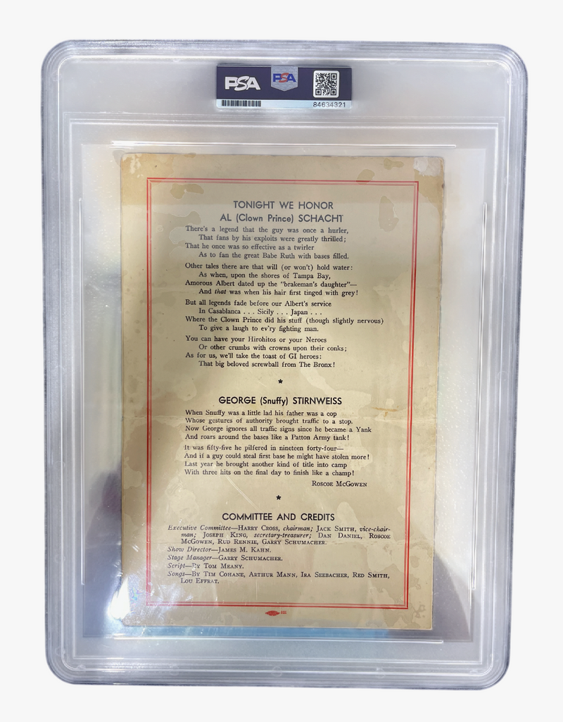 Babe Ruth Signed 1946 NY BBWAA Eating Contest Official Scorecard PSA 9 Auto MINT