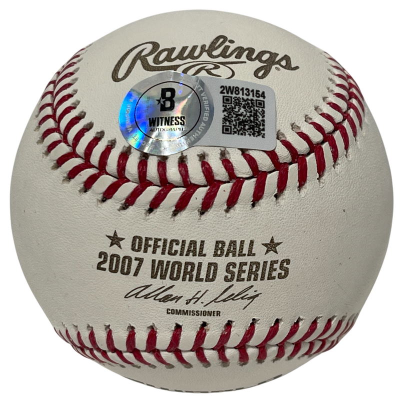 Mike Lowell Signed 2007 WS ROMLB Baseball w/ 07 WS MVP Beckett Witness BAS COA
