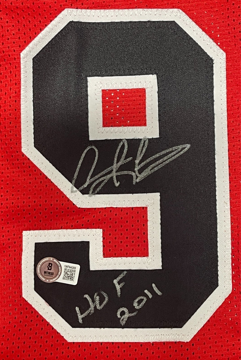 Dennis Rodman Signed Bulls Custom Red Jersey w/ HOF 11 Beckett Wit BAS COA
