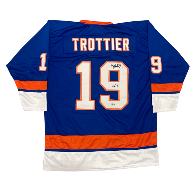 Bryan Trottier Signed NY Islanders Custom Jersey w/ HOF 97 Beckett W BAS COA