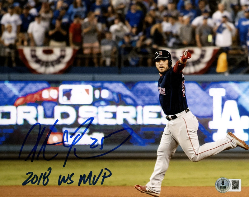 Steve Pearce Signed Red Sox 8x10 Photo w/ 2018 WS MVP Beckett Witness BAS COA