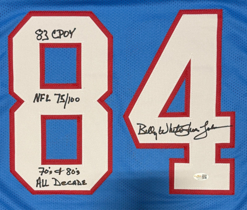 Billy White Shoes Johnson Signed Oilers Custom Jersey w/ 3 Insc JSA Witness COA