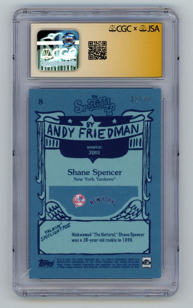 Shane Spencer 2022 Topps Spotlight 70 Stamp #32/70 Insc Signed JSA CGC 9 10 Auto