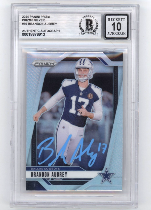Brandon Aubrey 2024 Panini Prizm Silver #79 Signed Beckett BGS 10 Auto Cowboys