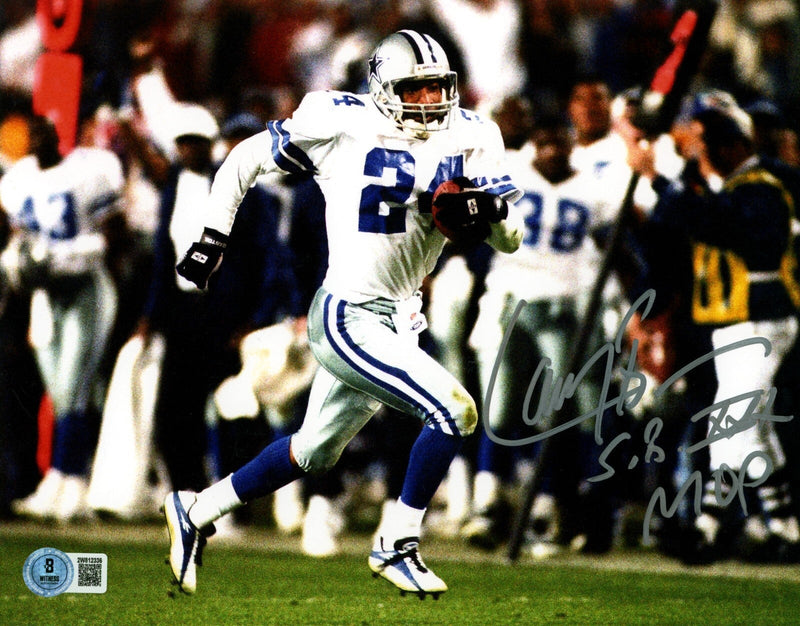 Larry Brown Signed Dallas Cowboys 8x10 Photo w/ SB XXX MVP Beckett Wit BAS COA