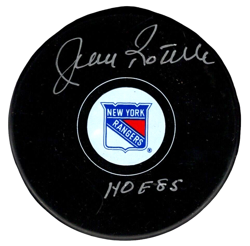 Jean Ratelle Signed New York Rangers Puck w/ HOF 85 Beckett Witness BAS COA