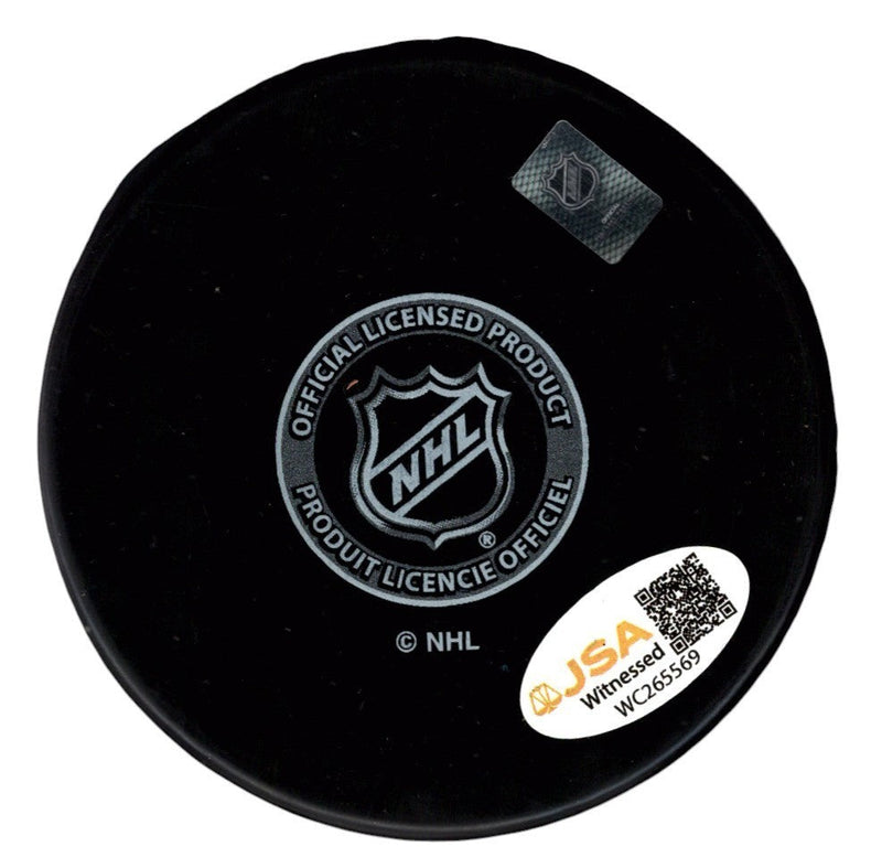 Bernie Nicholls Signed Autographed New York Rangers Logo Puck JSA Witness COA