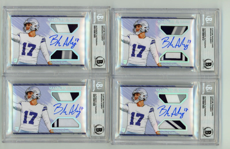 Brandon Aubrey 2023 Hits Memorabilia Silver H RPA Dual Patch Auto RC /17 BGS BAS