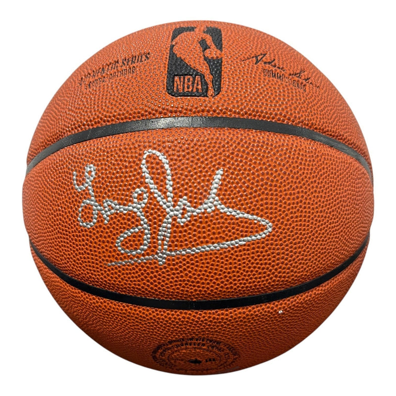 Marcus Camby Latrell Sprewell Larry Johnson Signed Wilson Basketball JSA W COA