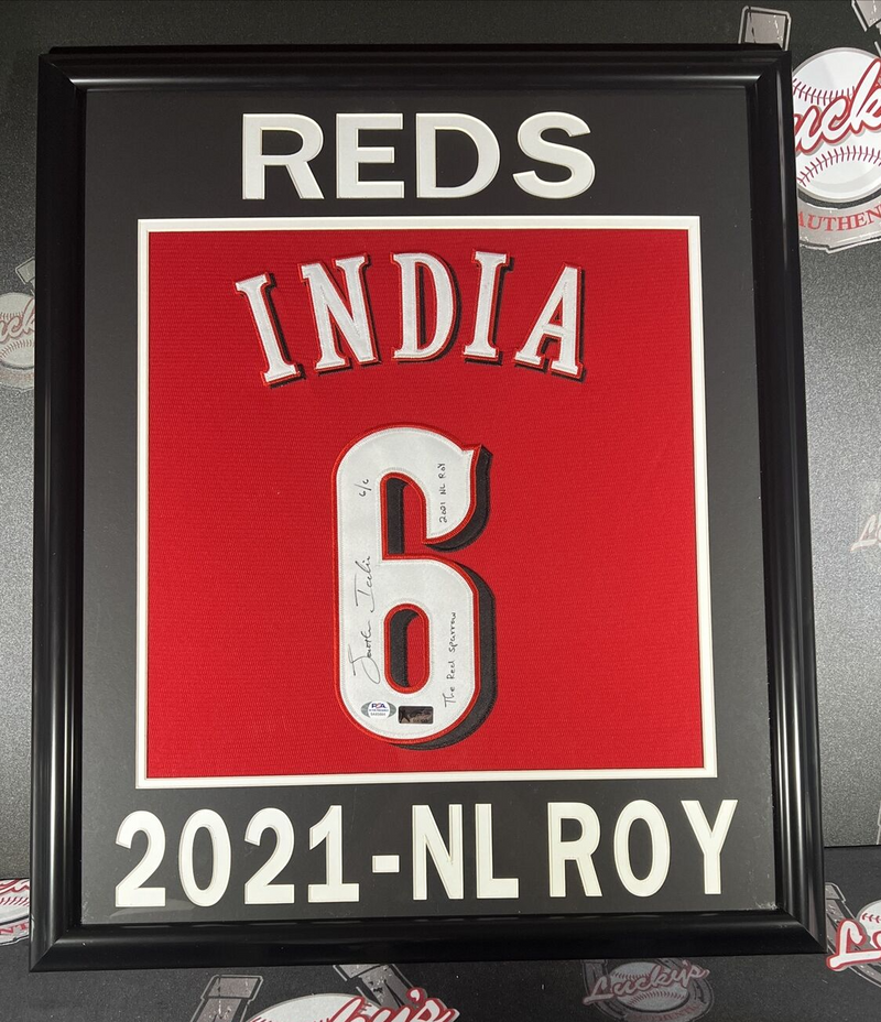 Jonathan India Signed Framed Custom Jersey w/ 2 Insc LE 6/6 Reds PSA ITP COA