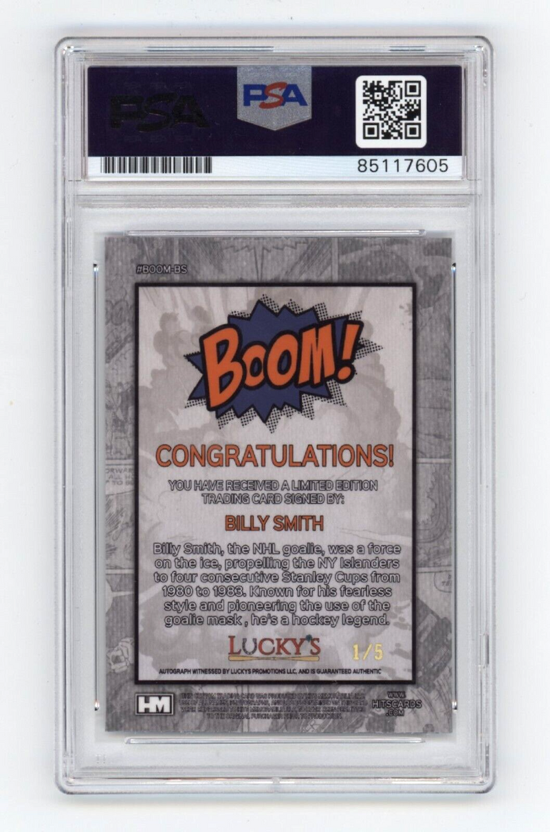 Billy Smith 2024 Hits Memorabilia BOOM Blue #/5 Signed PSA Auto Islanders