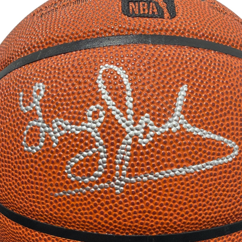 Marcus Camby Latrell Sprewell Larry Johnson Signed Wilson Basketball JSA W COA