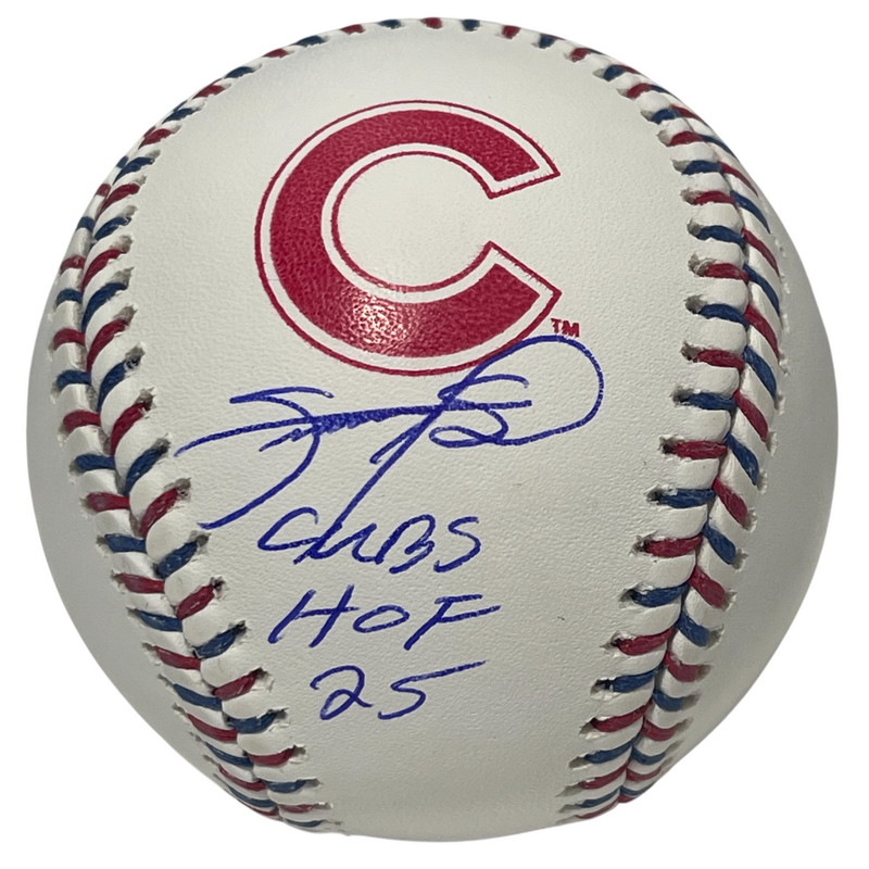 Sammy Sosa Signed Cubs Logo ROMLB Baseball w/ Cubs HOF 25 Beckett Wit BAS COA