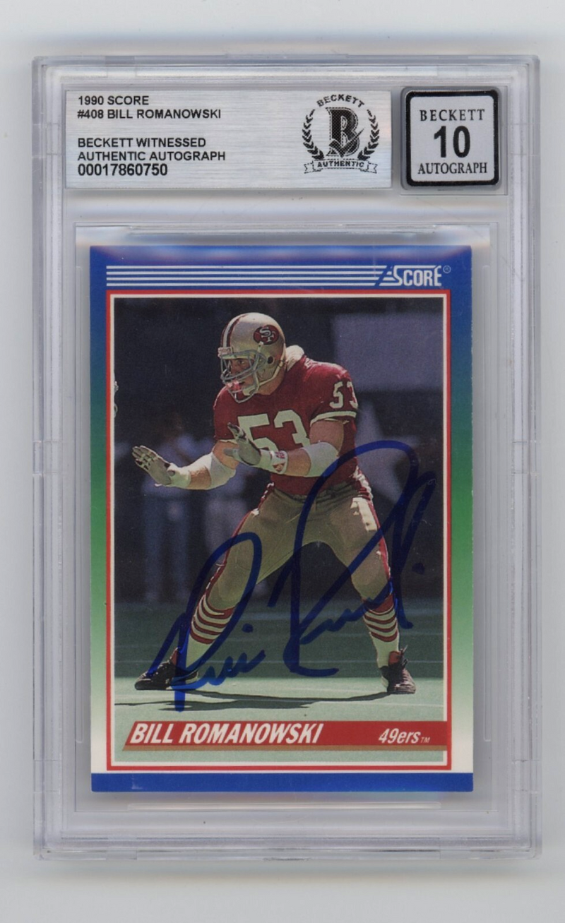 Bill Romanowski 1990 Score #408 RC Signed Beckett BGS 10 Auto 49ers