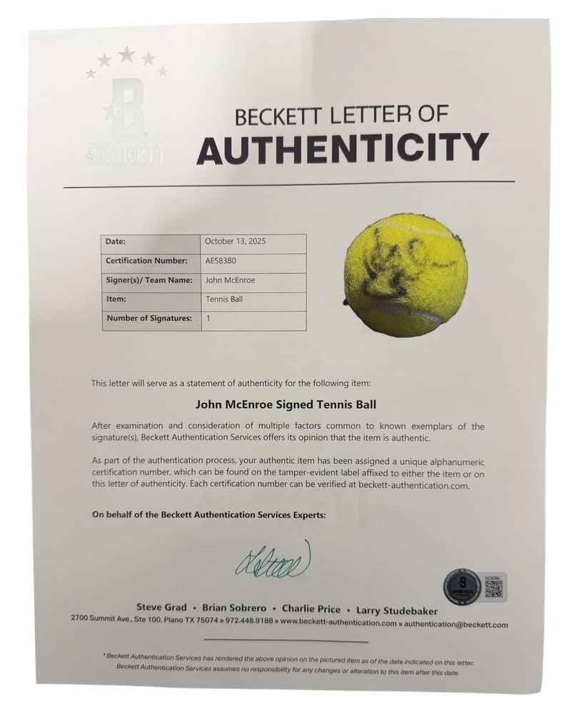 John McEnroe Signed Autographed PENN Tennis Ball Beckett BAS COA
