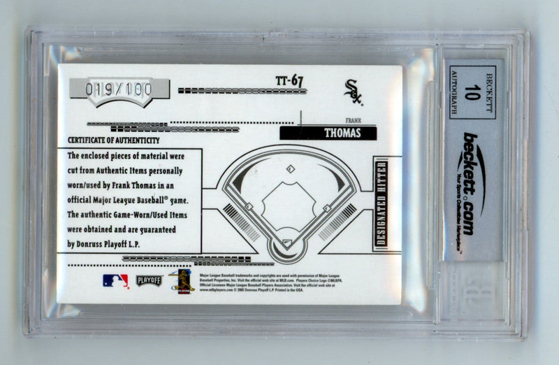 Frank Thomas 2005 Absolute Memorabilia Signed Dual Logo Patch /100 BGS BAS Auto