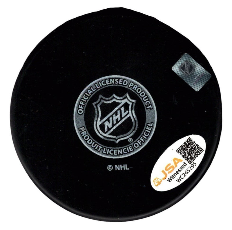 Dennis Seidenberg Signed Islanders Logo Puck w/ German Hammer JSA Witness COA