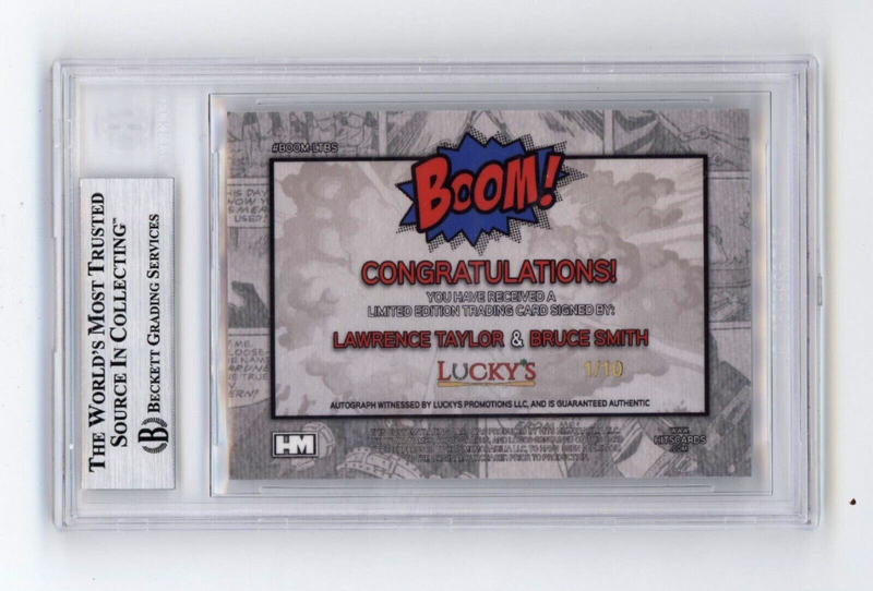 Bruce Smith & Lawrence Taylor 2024 Hits BOOM Silver /10 Dual Signed BGS BAS Auto