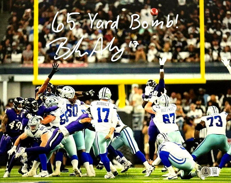 Brandon Aubrey Signed Cowboys 11x14 Photo w/ 65 Yard Bomb Beckett Wit BAS COA