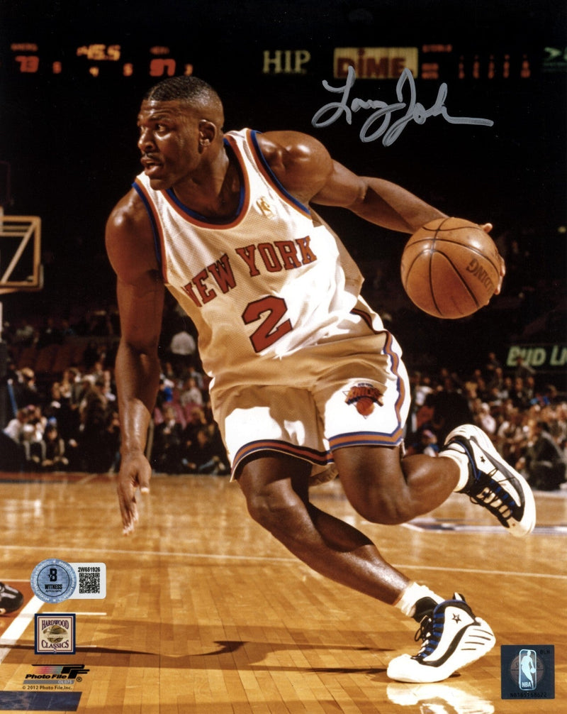 Larry Johnson Signed New York Knicks 8x10 Photo File Beckett Wit BAS COA #2