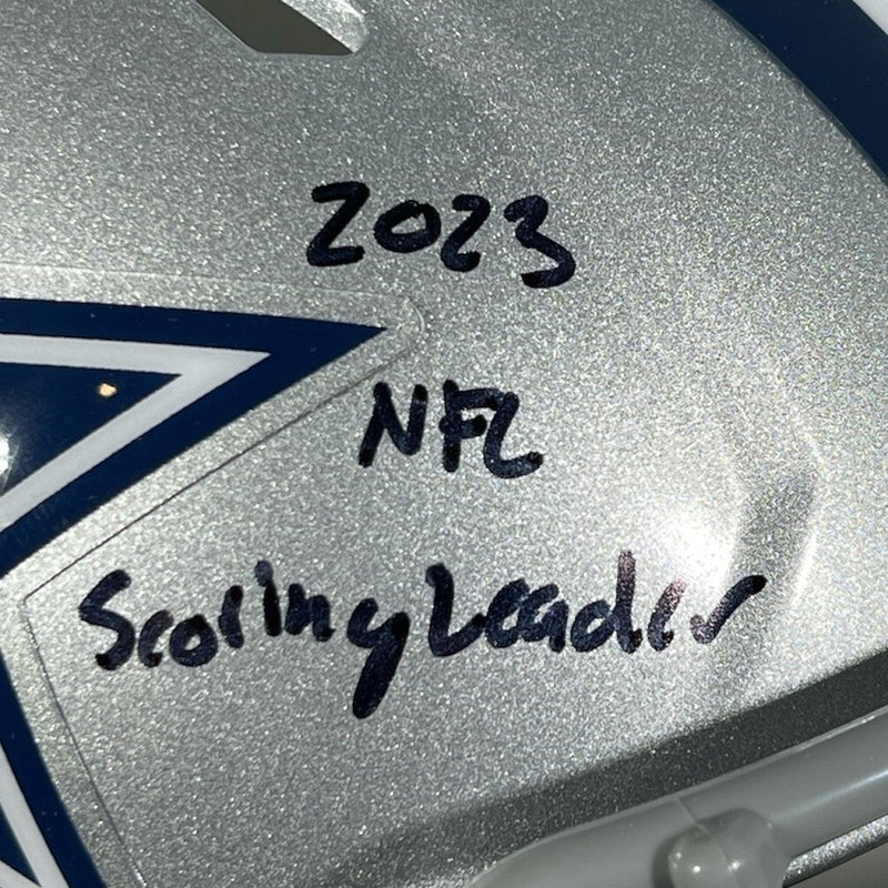 Brandon Aubrey Signed Cowboys Mini Helmet w/ Scoring Leader Beckett Wit BAS COA