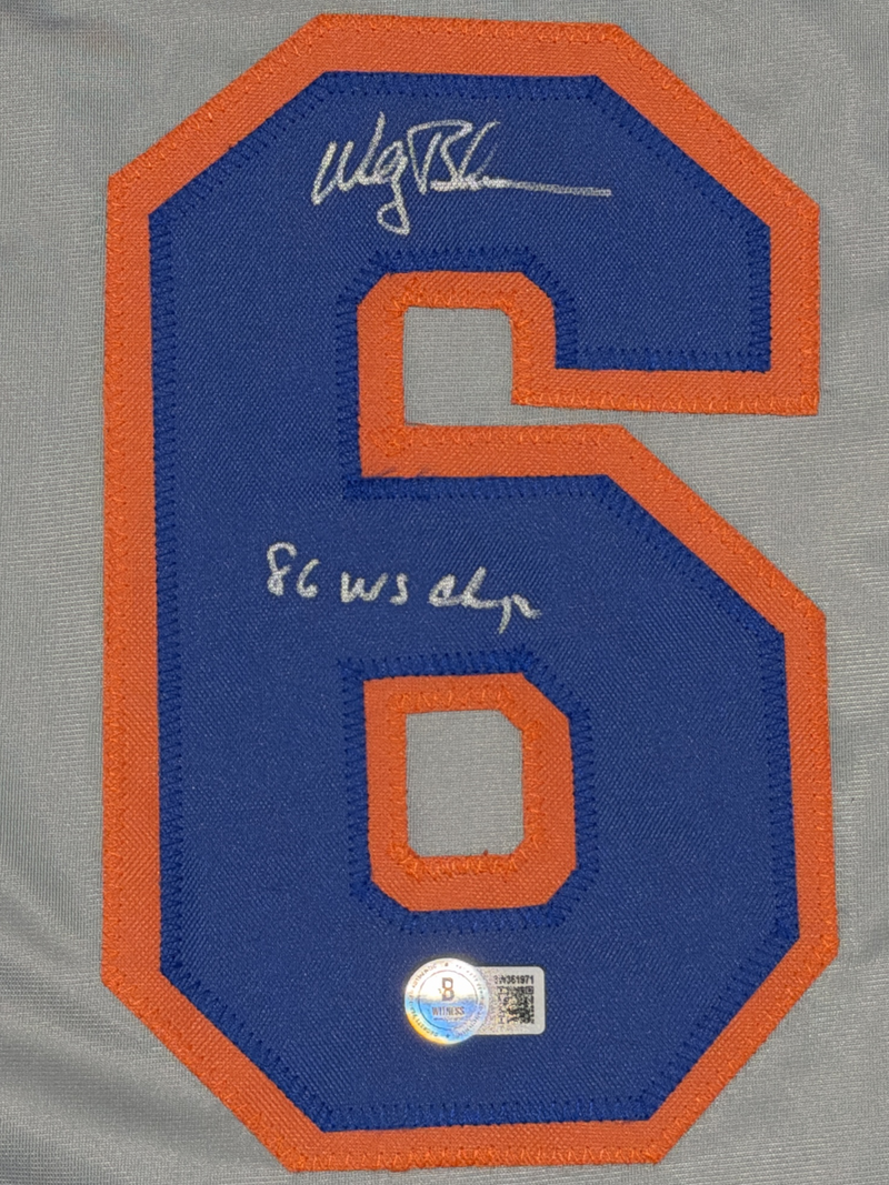 Wally Backman Signed Mets Custom Jersey w/ 86 WS Champs Beckett Wit BAS COA