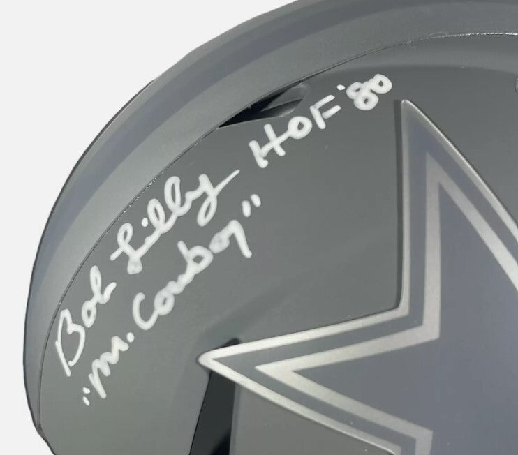 Bob Lilly Signed Cowboys Slate Mini Helmet w/ 4 Ins Beckett Witness BAS COA