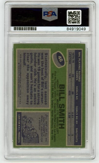 Billy Smith 1976-77 Topps #46 Signed PSA Authentic Auto Black Islanders HOF