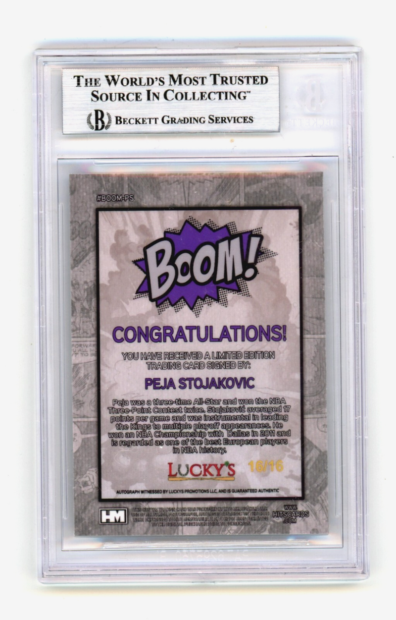 Peja Stojakovic 2024 Hits Memorabilia BOOM Silver JSY # 16/16 Signed BGS Auto