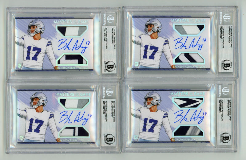 Brandon Aubrey 2023 Hits Memorabilia Silver H RPA Dual Patch Auto RC /17 BGS BAS