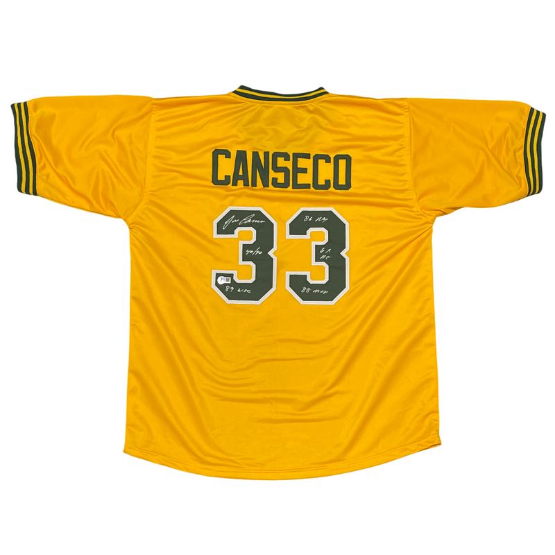 Jose Canseco Signed Athletics Custom Jersey w/ 5 Insc Beckett Witness BAS COA As