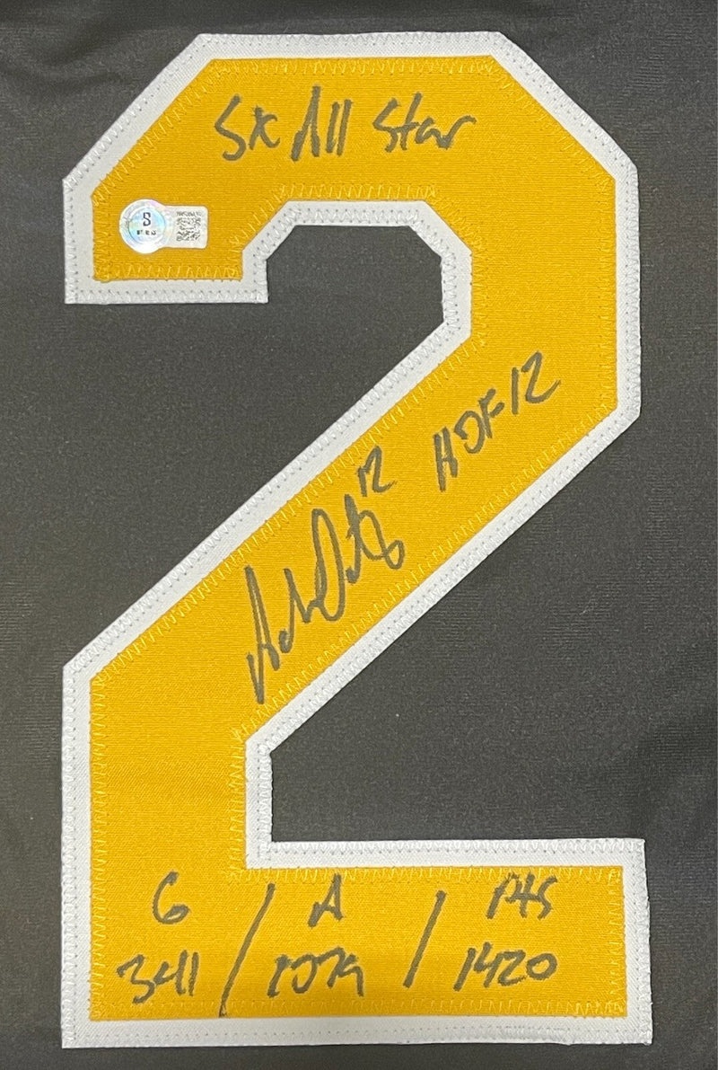 Adam Oates Signed Boston Bruins Custom Jersey w/ HOF + Stats Beckett Wit BAS COA