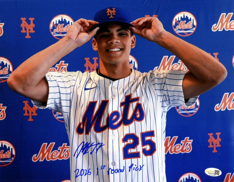 Mitch Voit Signed New York Mets 11x14 Photo w/ 2025 1st Rd Pick JSA Witness COA