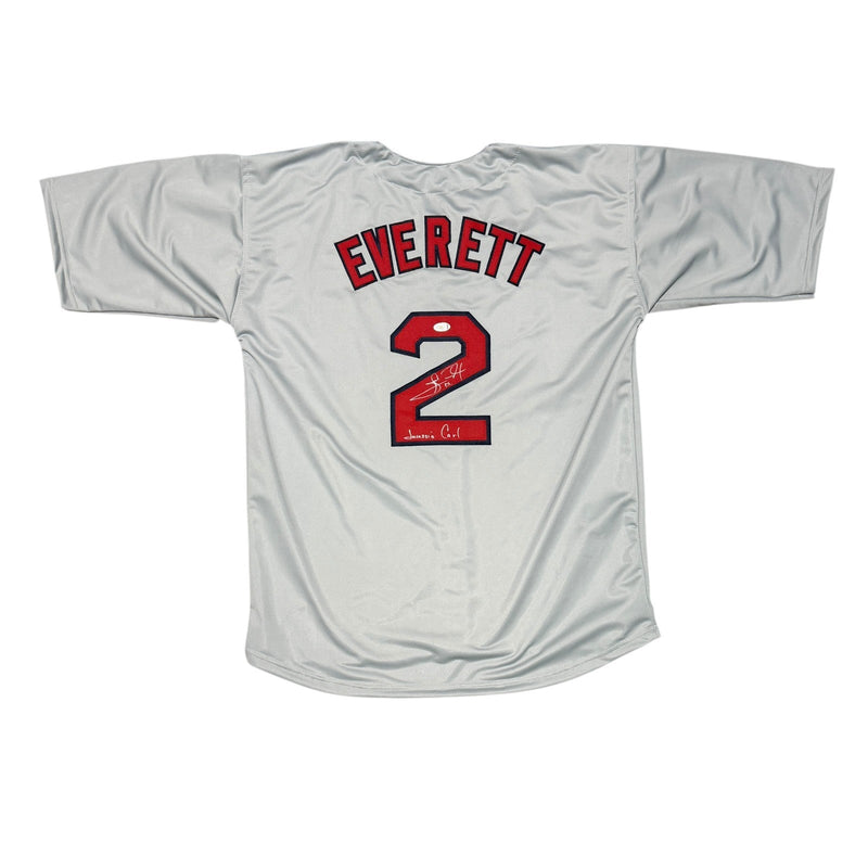 Carl Everett Signed Red Sox Custom Grey Jersey w/ Jurassic Carl JSA Witness COA