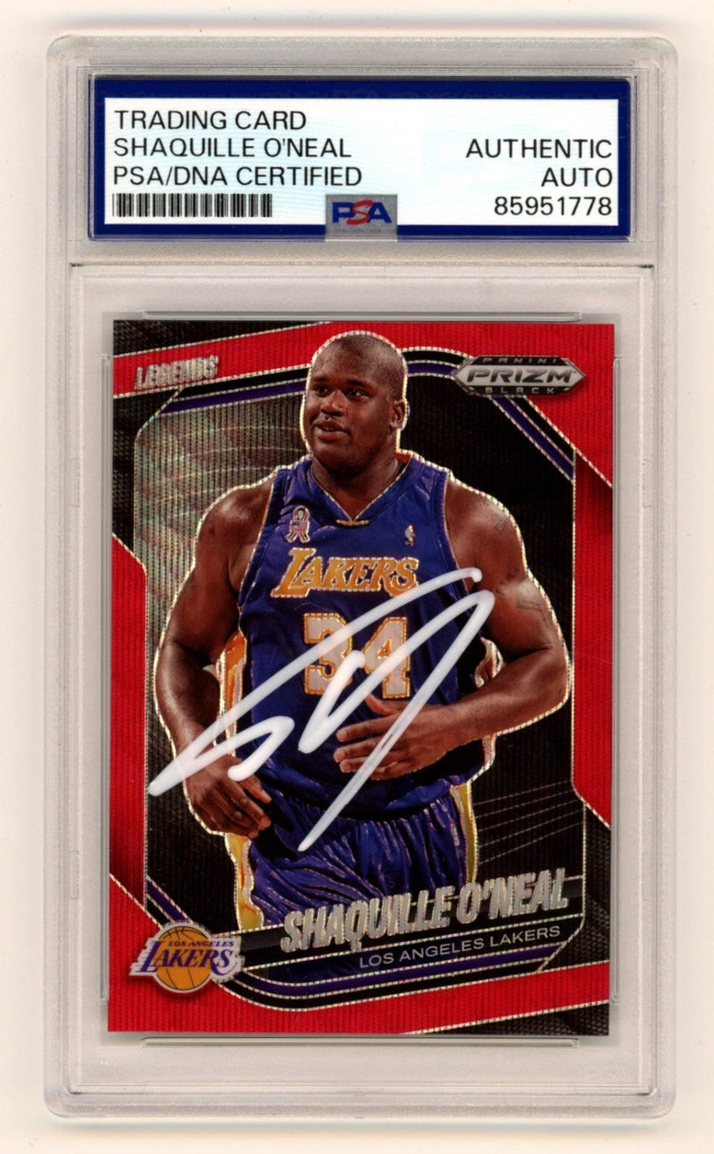 Shaquille O'Neal Signed 2024-25 Panini Prizm Black 254 Red Wave Legends PSA Auto