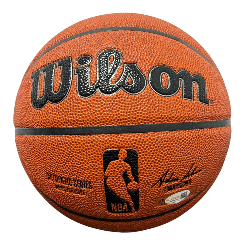 Marcus Camby Latrell Sprewell Larry Johnson Signed Wilson Basketball JSA W COA