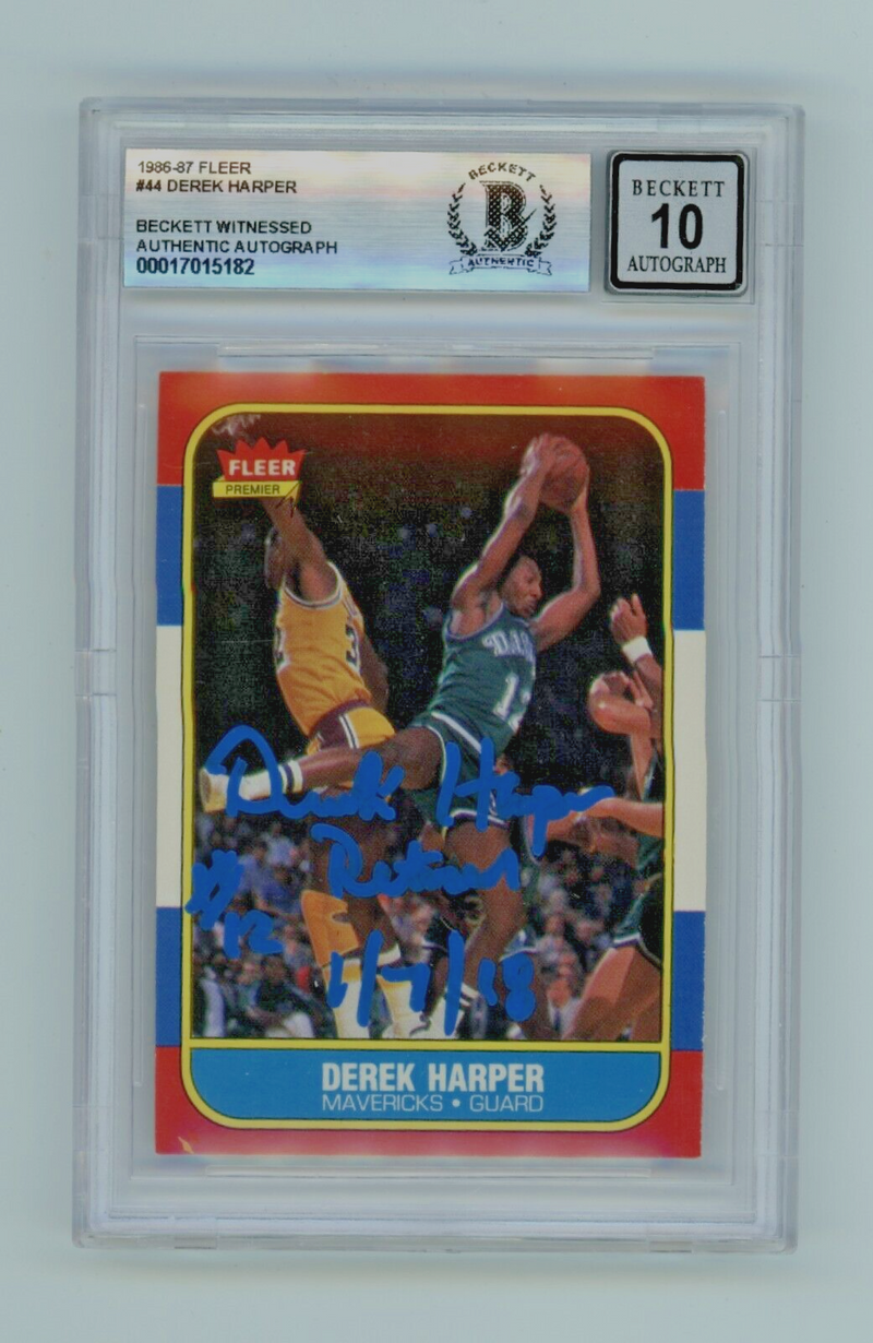 Derek Harper 1986-87 Fleer #44 Rookie RC Signed #12 Retired Insc BAS BGS 10 Auto