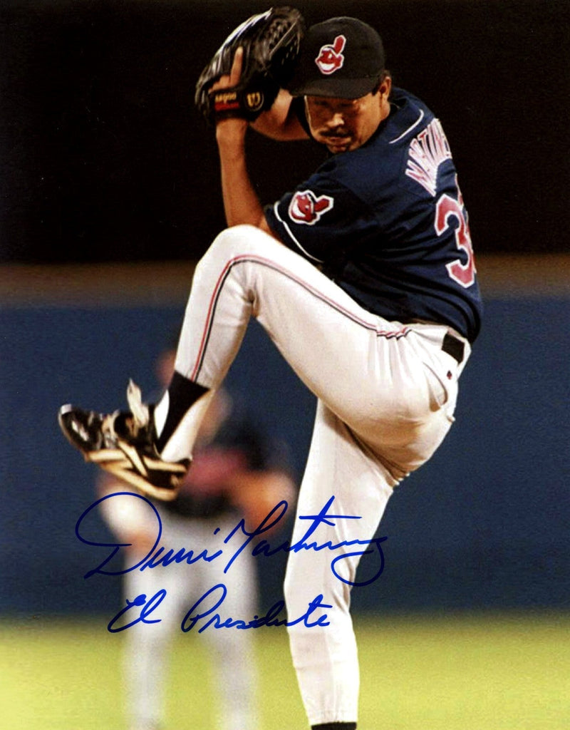 Dennis Martinez Signed Cleveland Indians 8x10 Photo w/ El Presidente LSCM COA