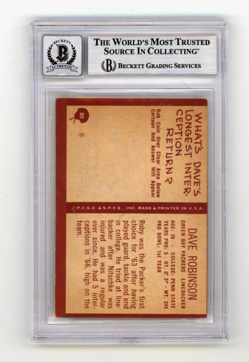 Dave Robinson 1967 Philadelphia #80 Signed Rookie RC w 3 Insc HOF BGS 10 Auto A