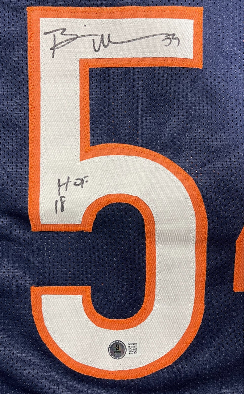 Brian Urlacher Signed Chicago Bears Custom Jersey w/ HOF 18 Beckett W BAS COA