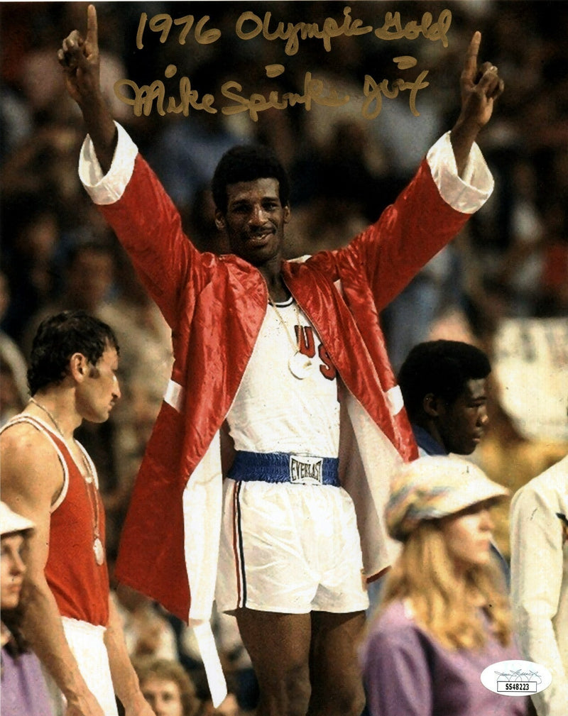 Michael Spinks "Jinx" Signed 8x10 Photo w/ 1976 Olympic Gold JSA COA #5