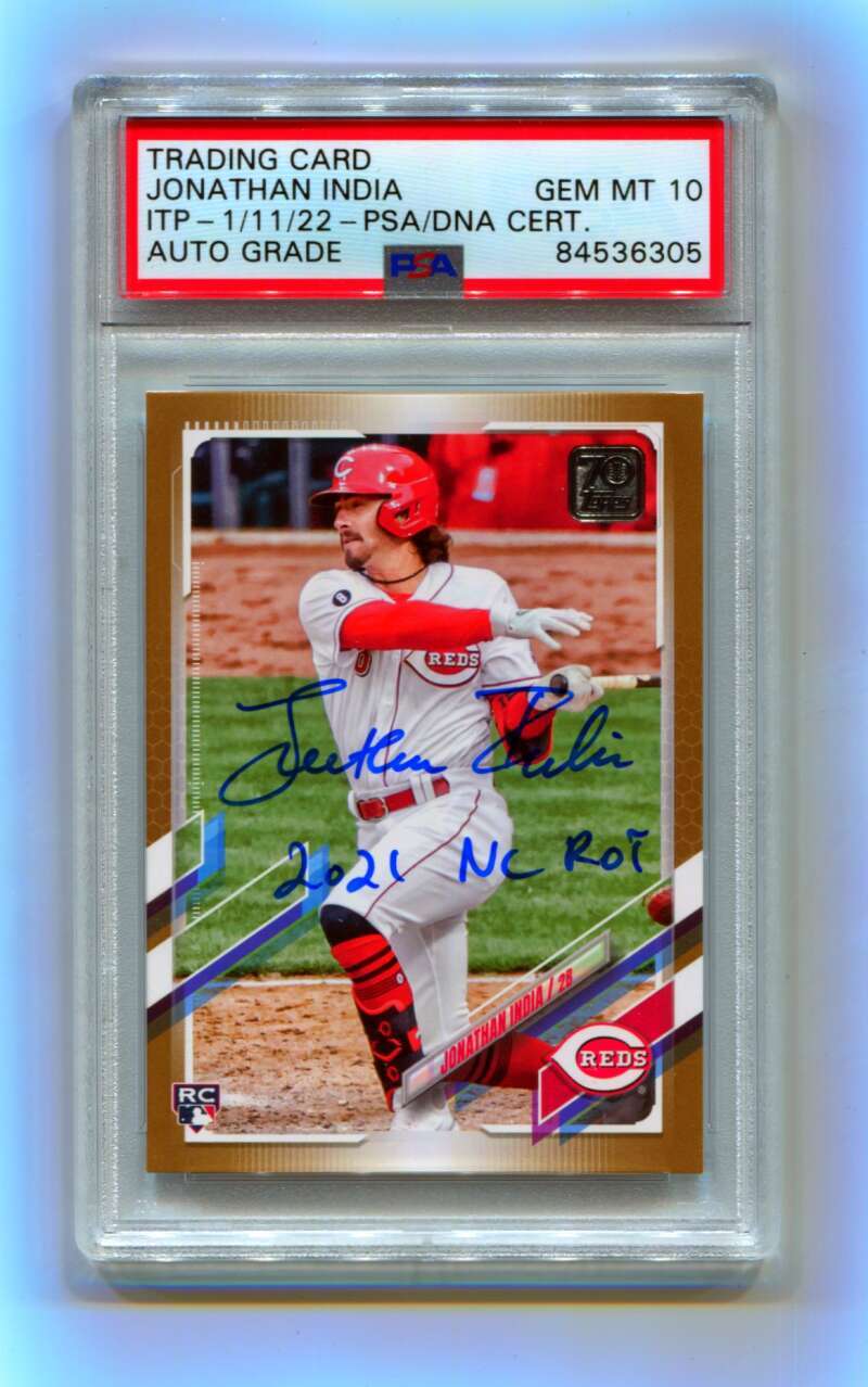 Jonathan India 2021 Topps Update Gold #/2021 2021 NL ROY Signed PSA 10 Auto ITP