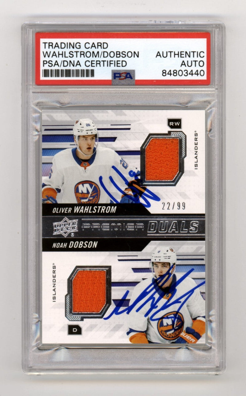 Oliver Wahlstom Noah Dobson 2019-20 UD Premier Duals Jersey RC /99 PSA Auto