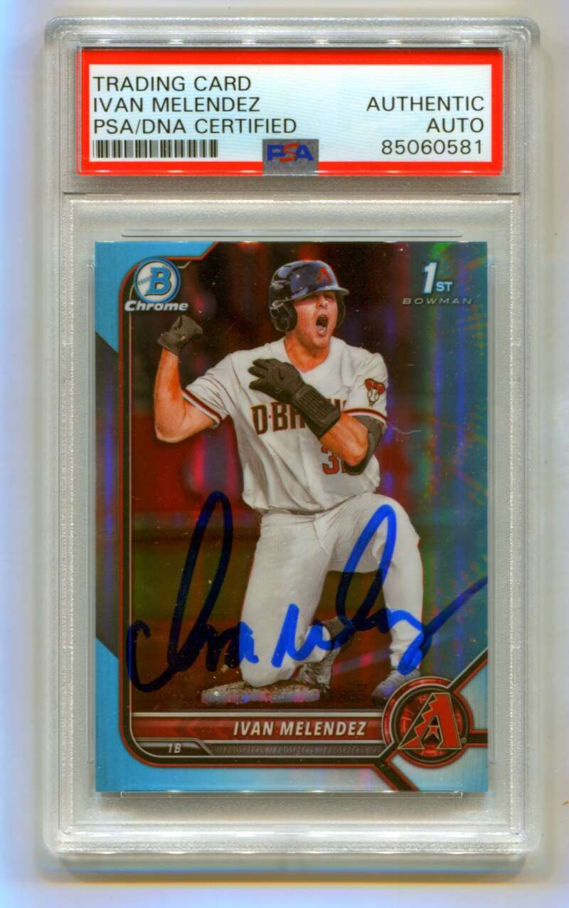 Ivan Melendez 2022 Bowman Chrome Draft 1st Sky Blue Refractor Signed PSA Auto
